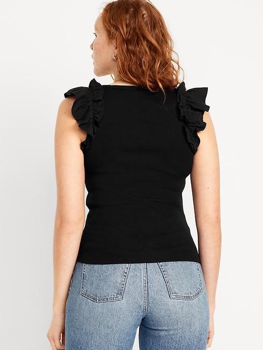 Ruffled Mixed Fabric Tank Top Product Image