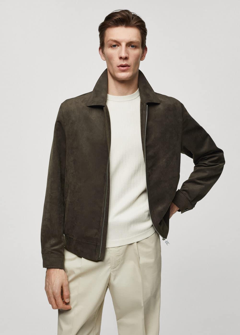 MANGO MAN - Suede-effect jacket with zipper greyMen Product Image