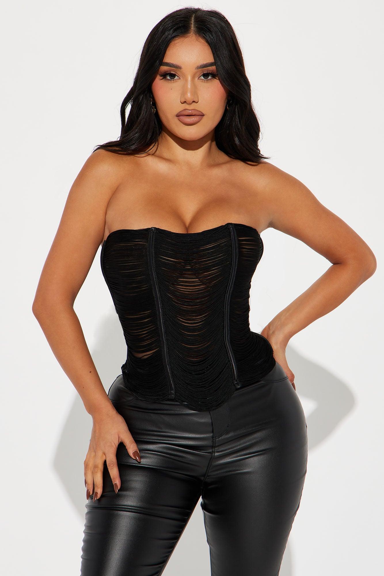 Flirty In Fringe Mesh Corset - Black Product Image