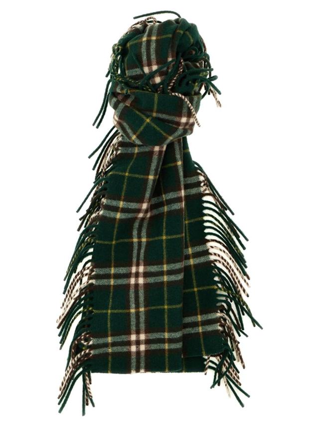 Fringed Cashmere Check Scarf In Green Product Image