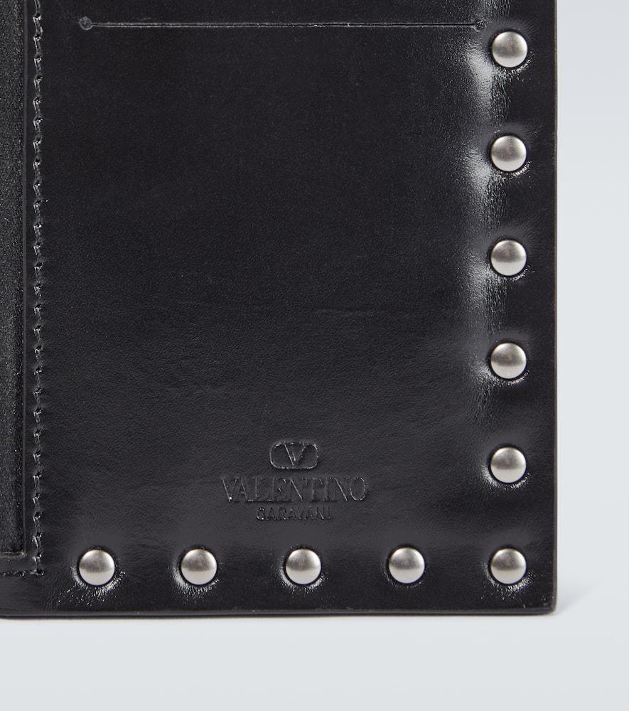 VALENTINO GARAVANI Rockstud Leather Card Holder With Strap In Black Product Image