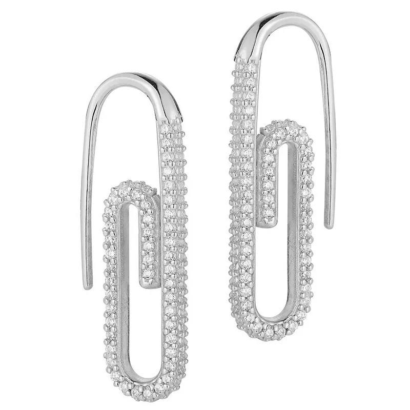 Sunkissed Sterling Silver Over Cubic Zirconia Pave Paperclip Earrings, Womens, Silver Tone Product Image