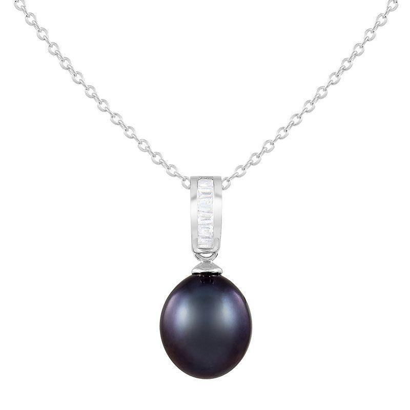 Dyed Black Freshwater Cultured Pearl Pendant Necklace, Womens Sterling Product Image