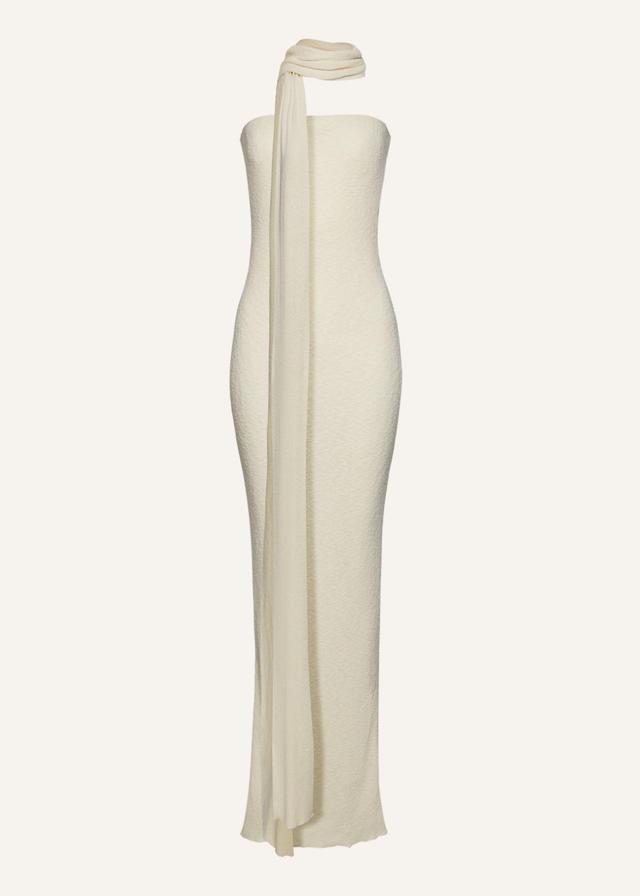 Linen knit tube scarf maxi dress in cream Product Image