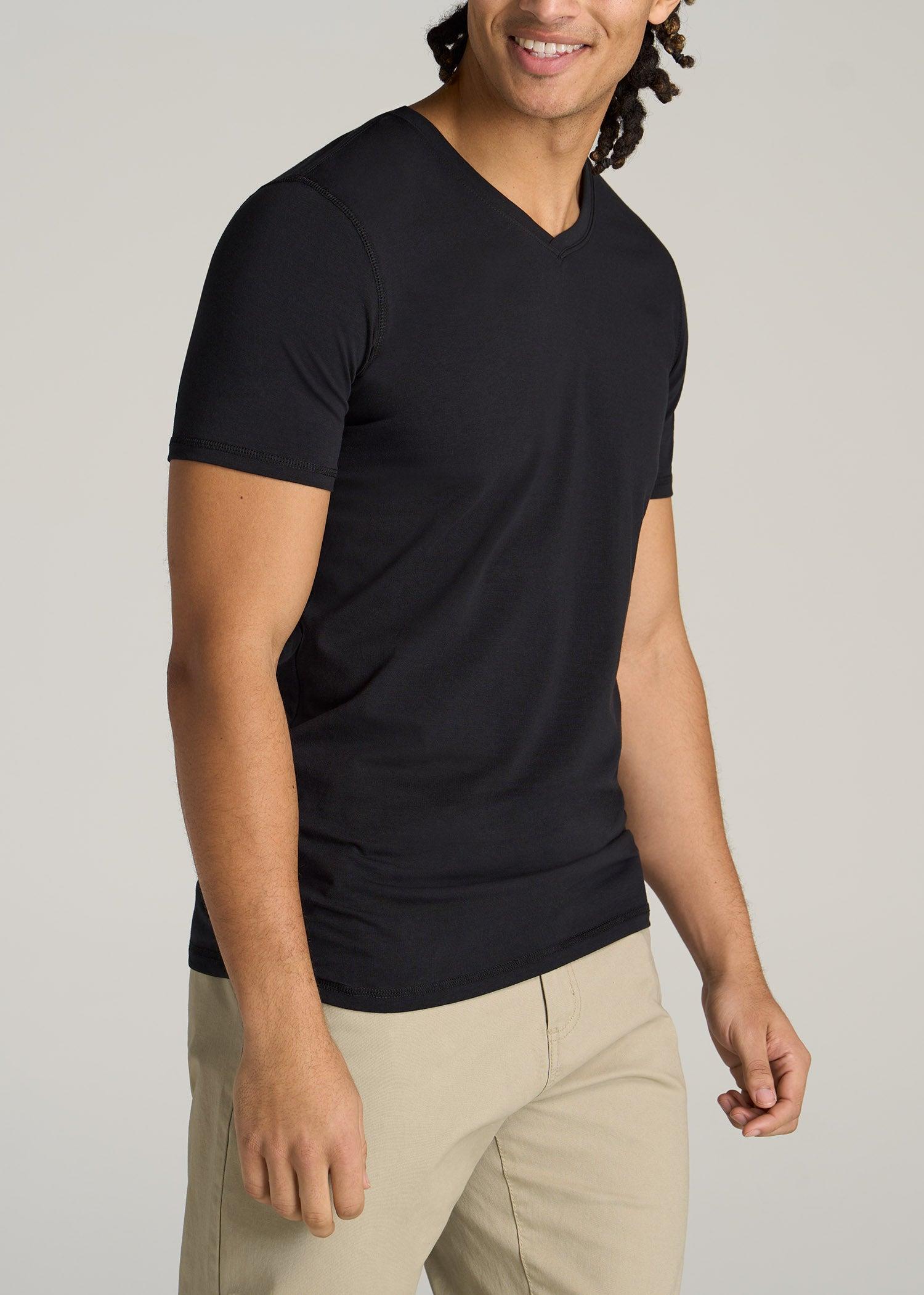 The Essential SLIM-FIT V-Neck Men's Tall Tees in Black Male Product Image