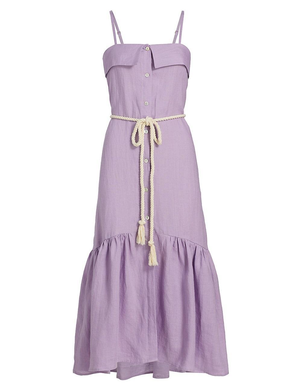 Womens Ember Belted Linen Midi-Dress Product Image