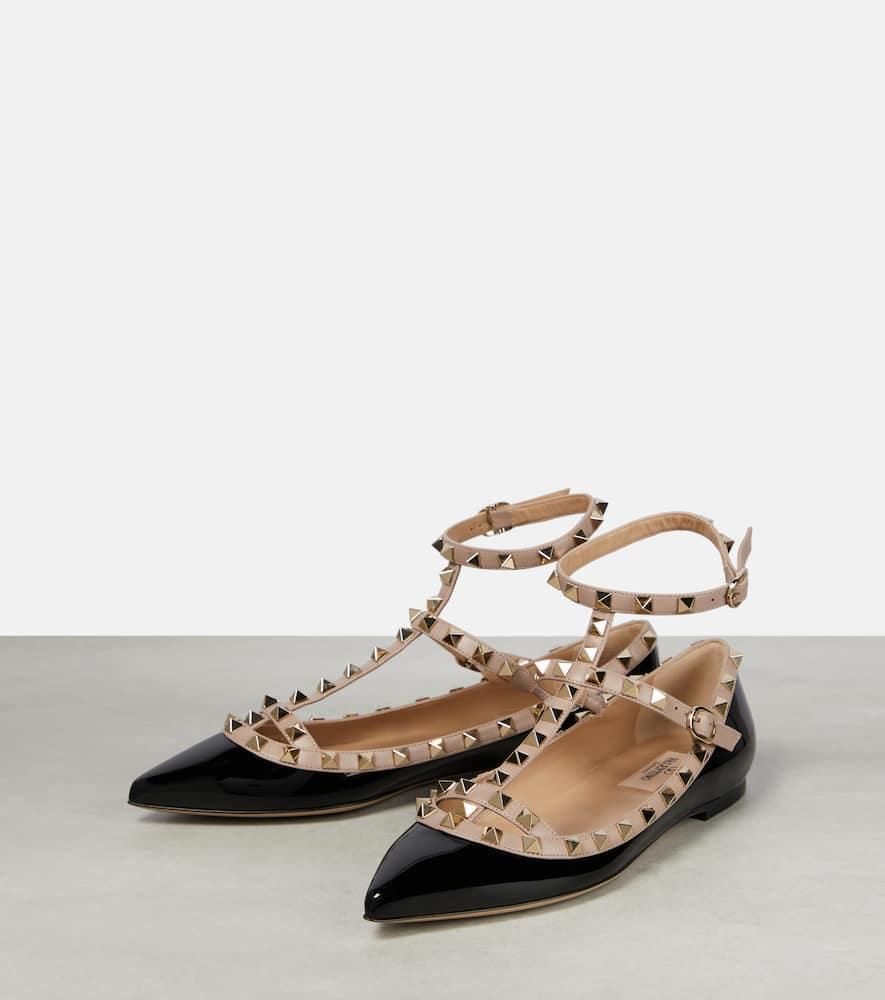 VALENTINO GARAVANI Rockstud Caged Leather Flat In Black Product Image