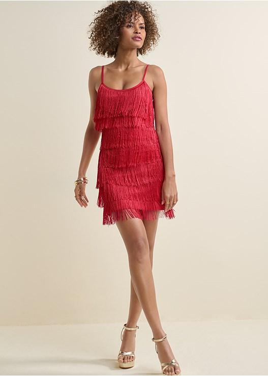 Tiered Fringe Mini Dress Product Image