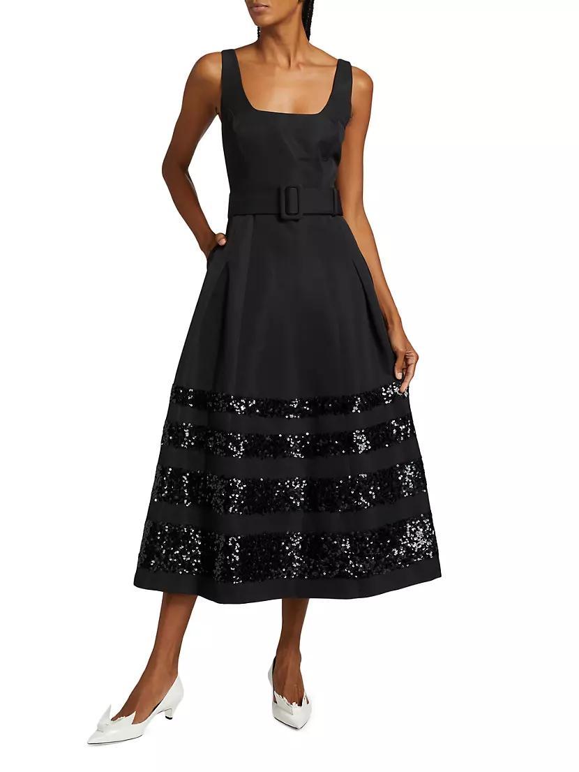 Mia Sequin-Embellished Belted Fit & Flare Midi-Dress Product Image