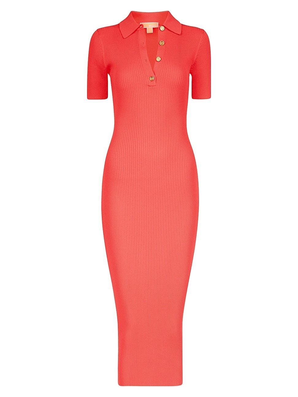 Womens Rib-Knit Polo Midi-Dress product image