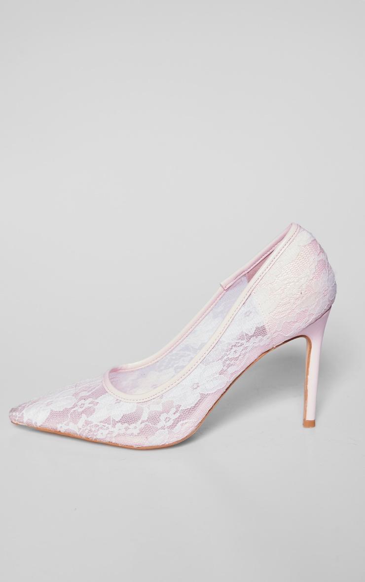 Pink Lace Wide Fit High Stiletto Court Heels Product Image