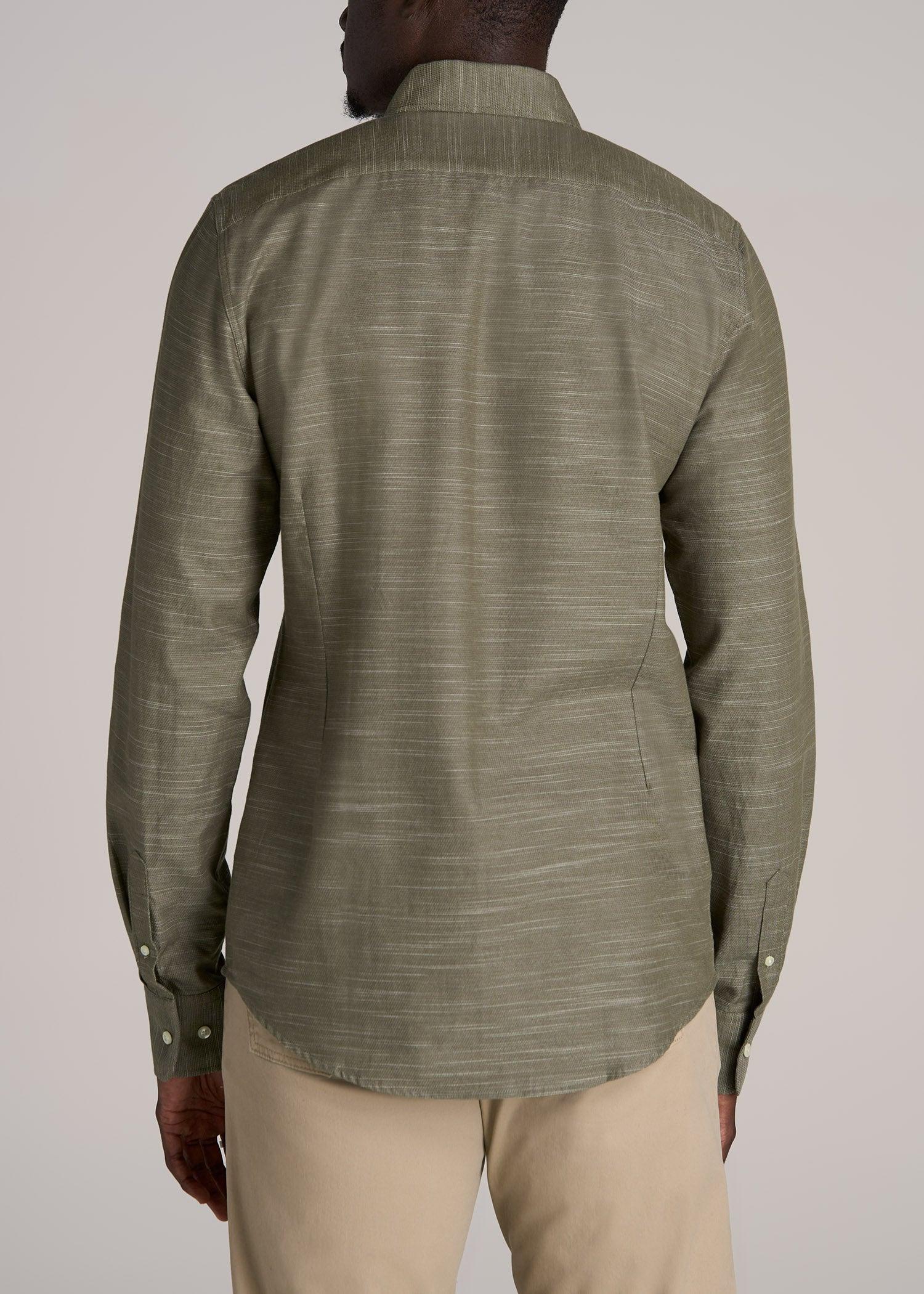 Textured Weave Cotton Button-Up Shirt for Tall Men in Olive Male Product Image