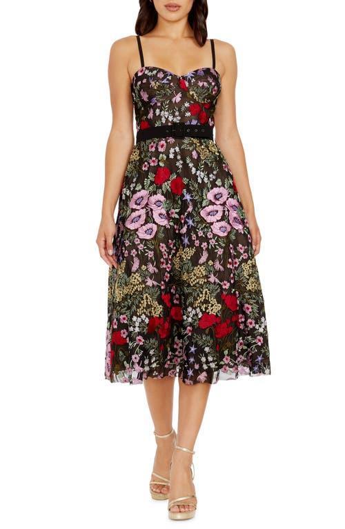 Dress the Population Carlita Floral Embroidery Bustier Midi Dress Product Image