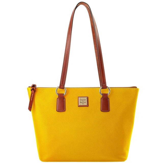 Dooney & Bourke Womens Pebble Grain Small Wren Zip Leather Tote Shopping Bag in Mustard Product Image