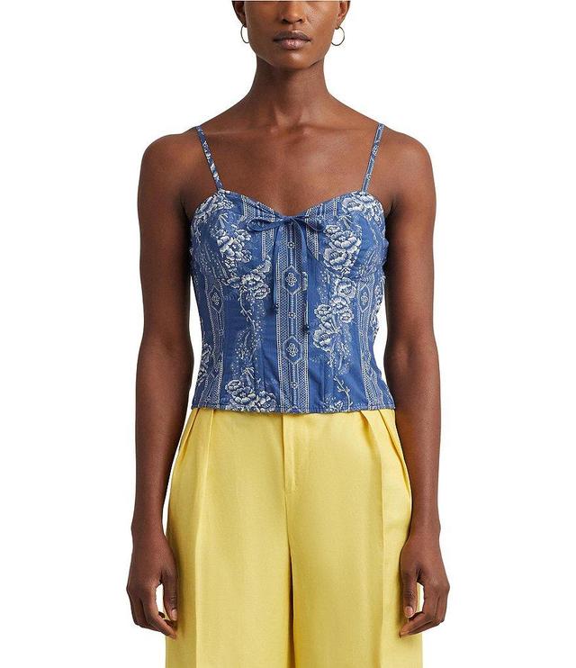 Lauren Ralph Lauren Floral Cotton Spaghetti Strap Sleeveless Bow Detail Sweetheart Neck Bustier Top Product Image