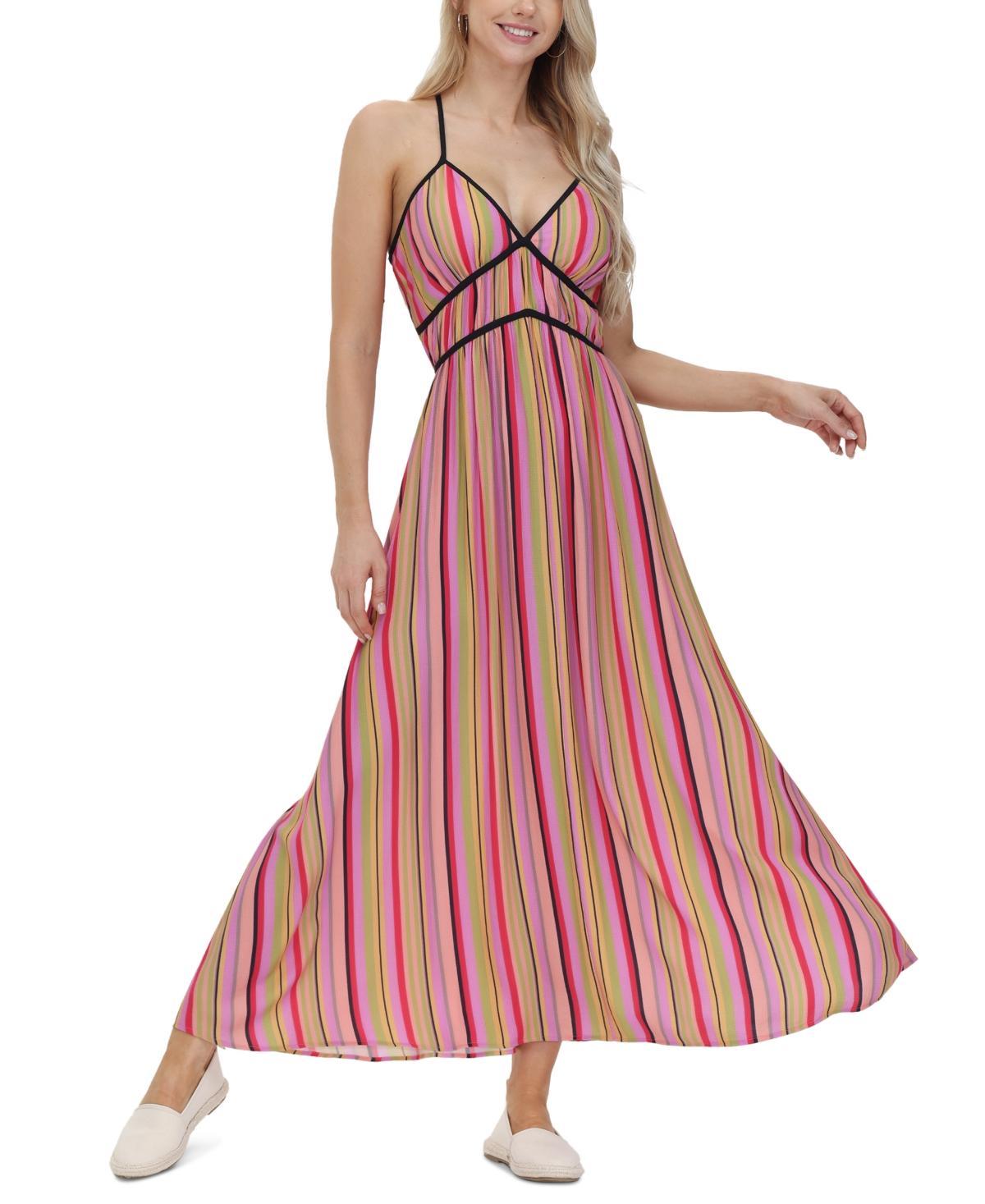 Frye Womens Striped Cross-Back Maxi Dress Product Image