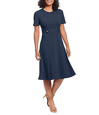 London Times Womens Puff-Sleeve Tab-Detail Fit & Flare Dress Product Image