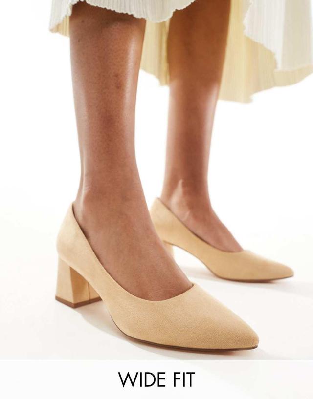 Truffle Collection wide fit block heel pumps in beige Product Image