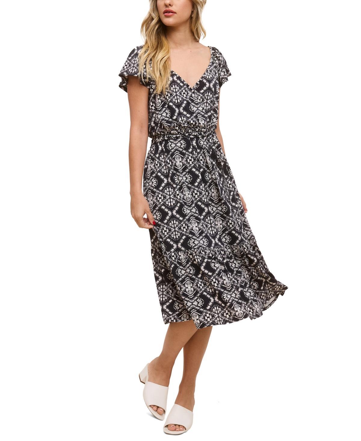 John Paul Richard Womens Petite Printed Flutter-Sleeve V-Neck Dress Product Image