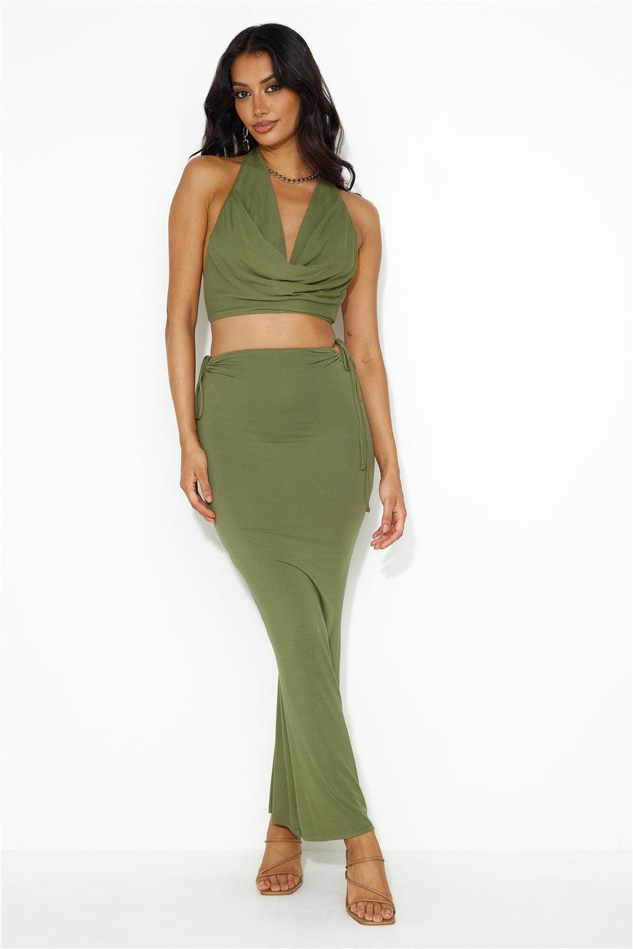 She Owns It Halter Top Khaki Product Image