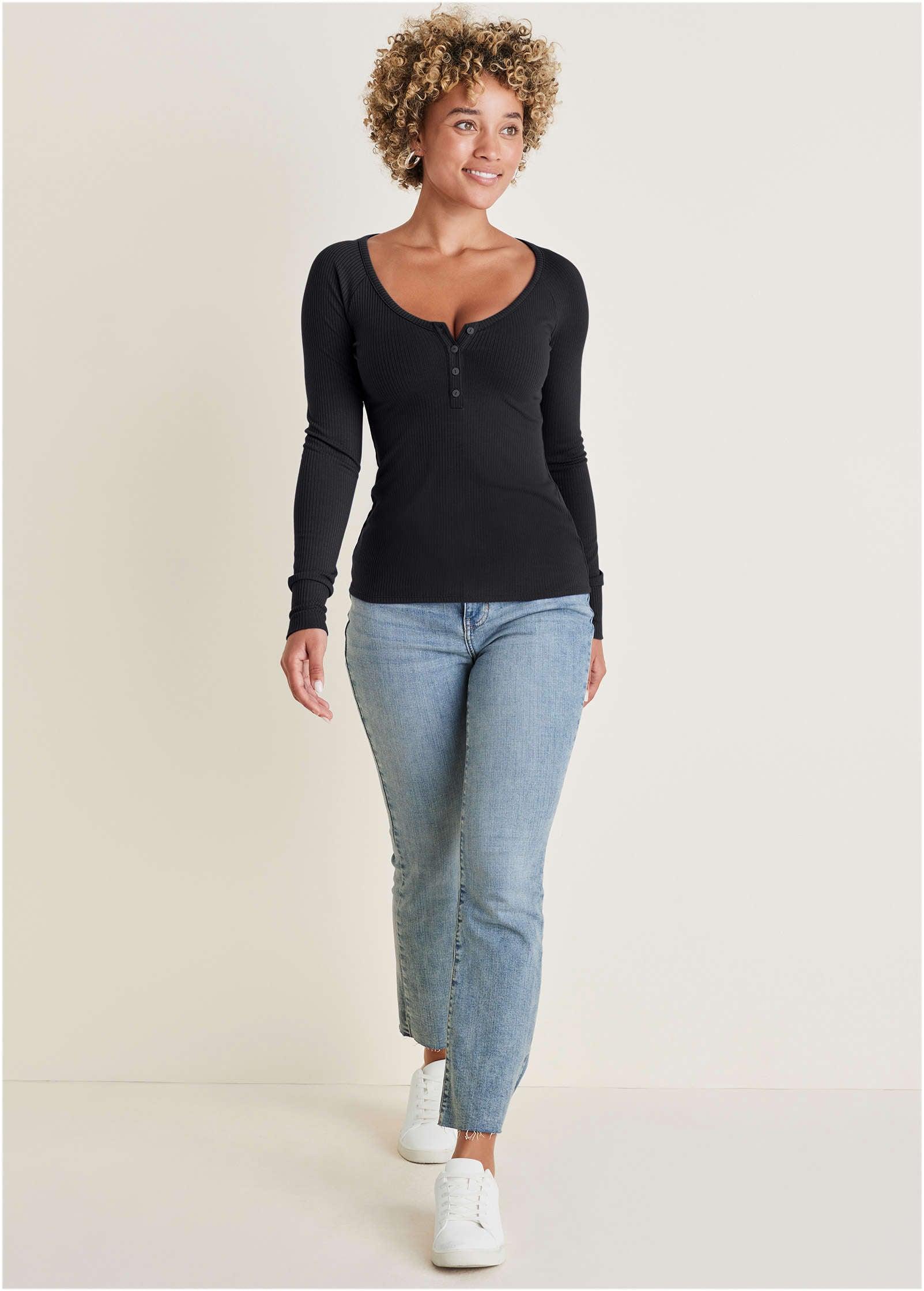 Long Sleeve Henley Tee - Black product image