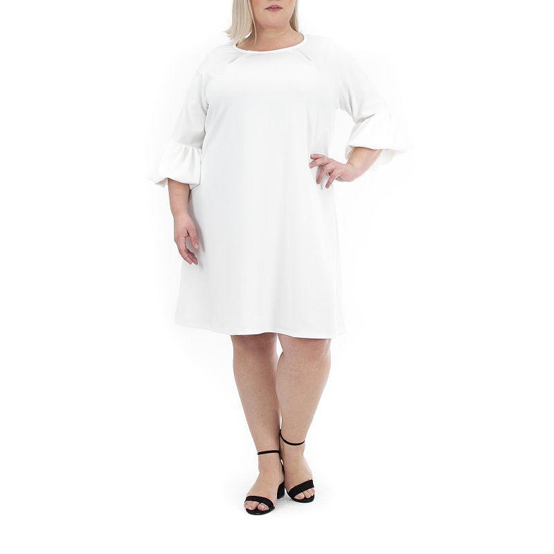 Plus Size Nina Leonard Balloon-Sleeve Crepe Swing Dress, Womens Product Image