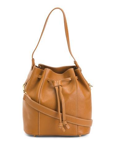 Leather Bucket Bag With Detachable Strap For Women Product Image