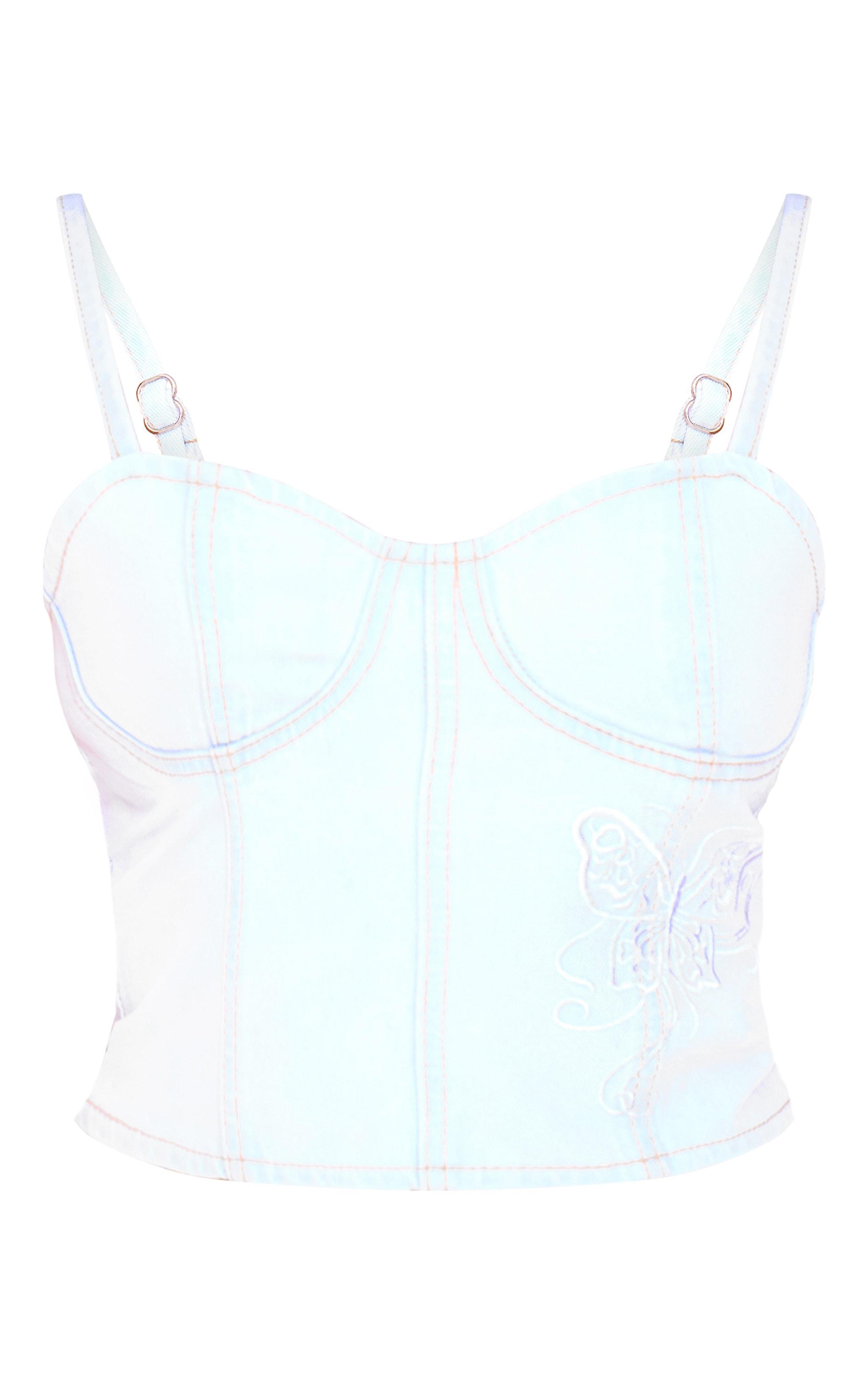  Petite Light Blue Denim Embroidered Corset Product Image