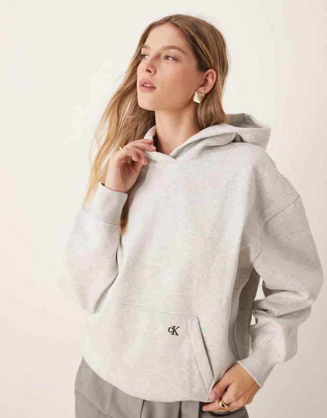 Calvin Klein Jeans relaxed back print hoodie in gray Product Image