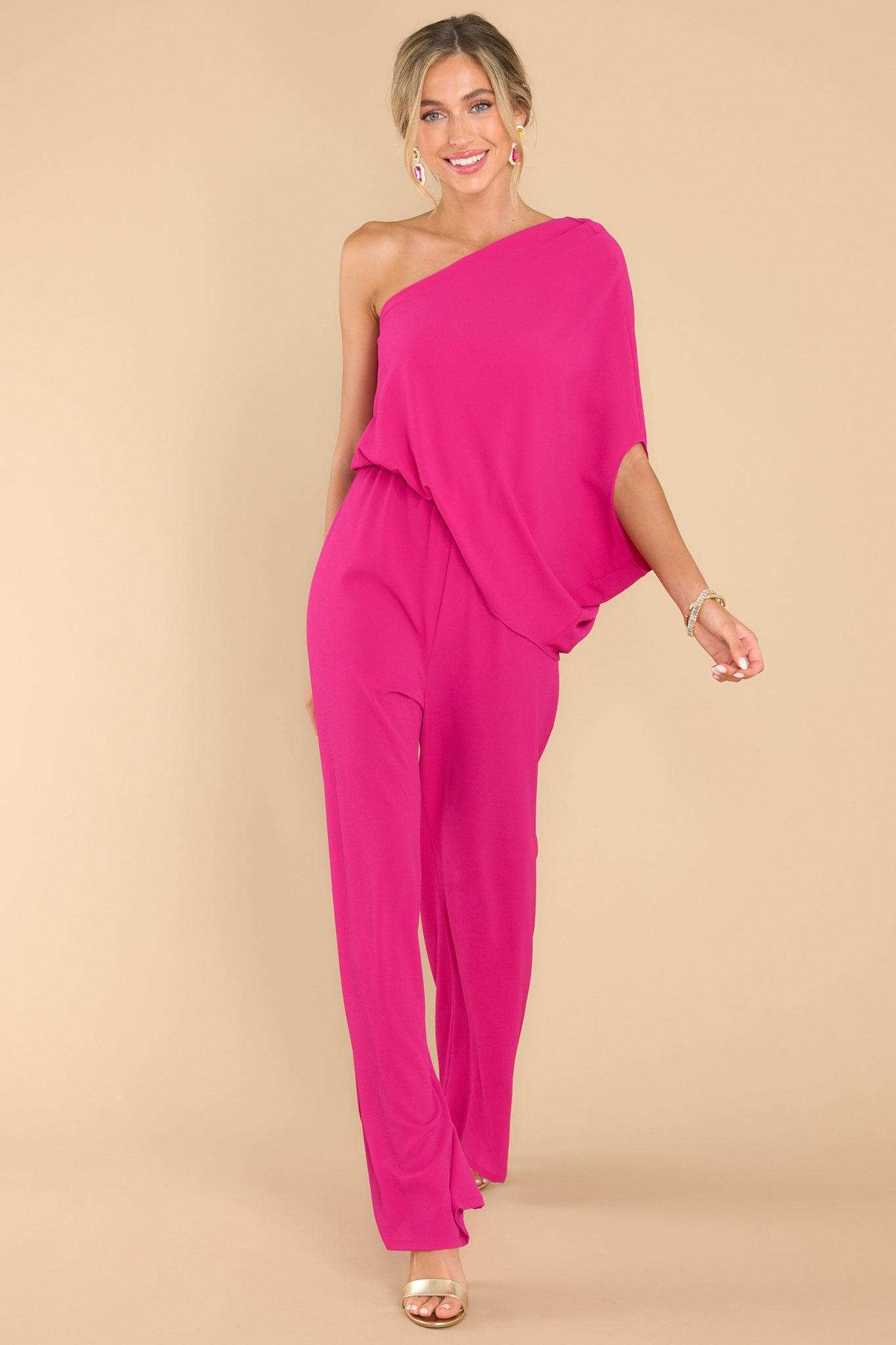 Dreaming Of New Fuchsia One Shoulder Jumpsuit Product Image