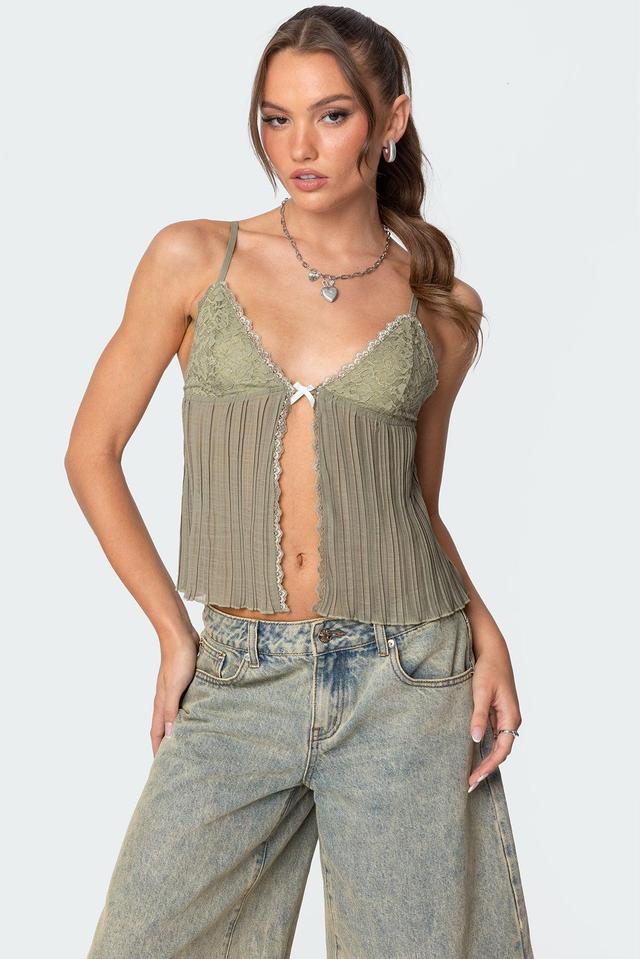 Pleated Lacey Split Front Tank Top Product Image