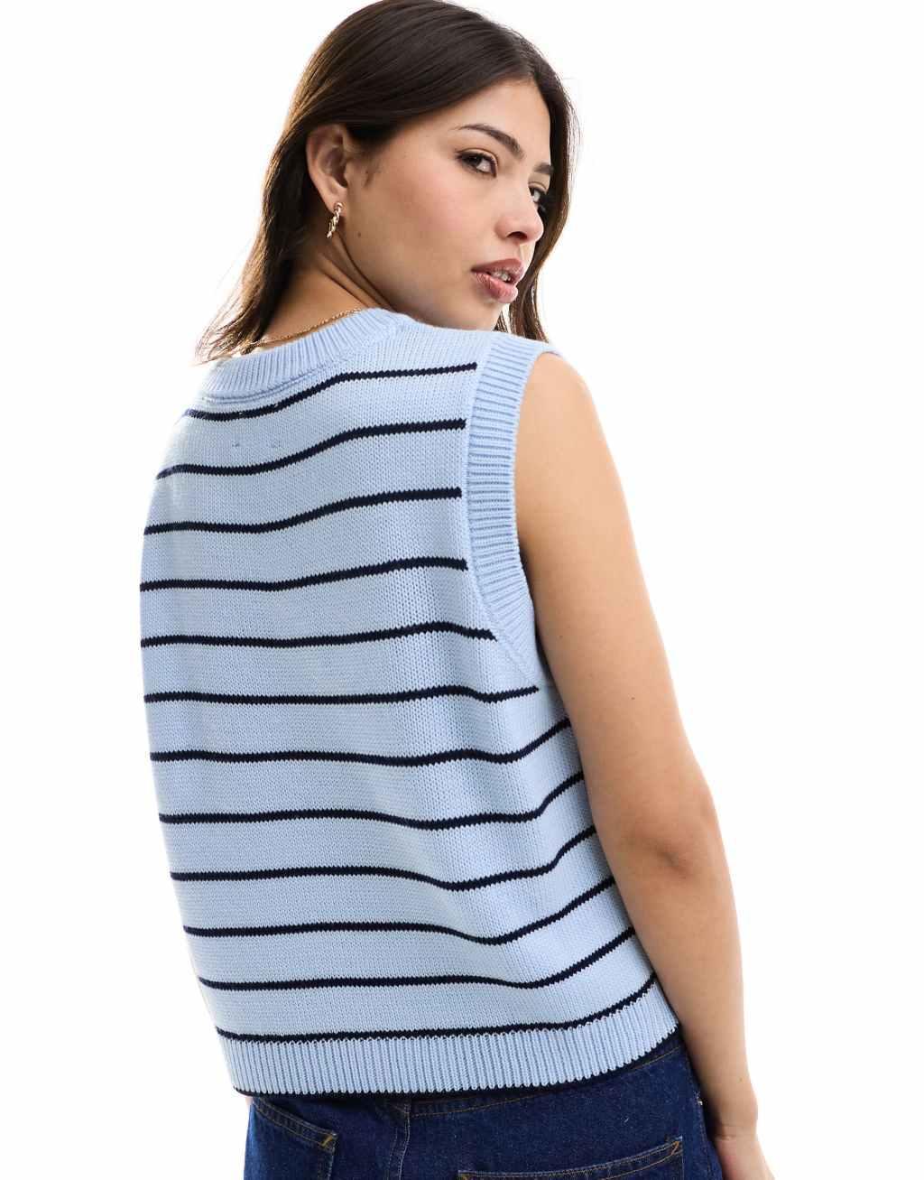 ASOS DESIGN knit crew neck tank top in blue stripe Product Image