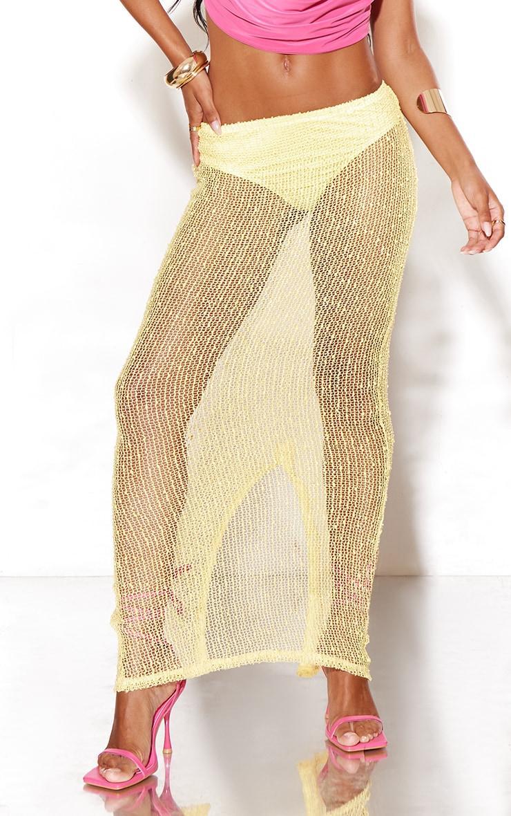 Yellow Dobby Textured Split Back Maxi Skirt Product Image