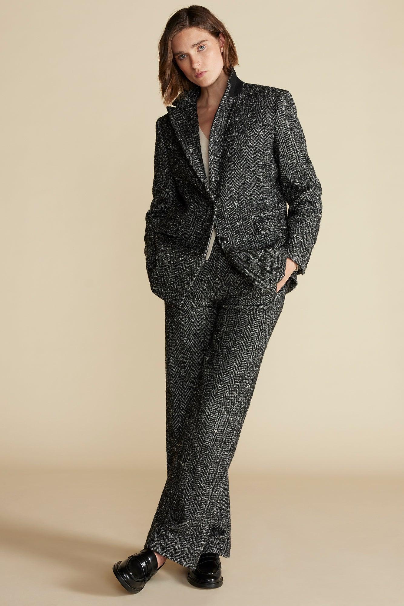 Alix Boyfriend Blazer - Black Herringbone Product Image