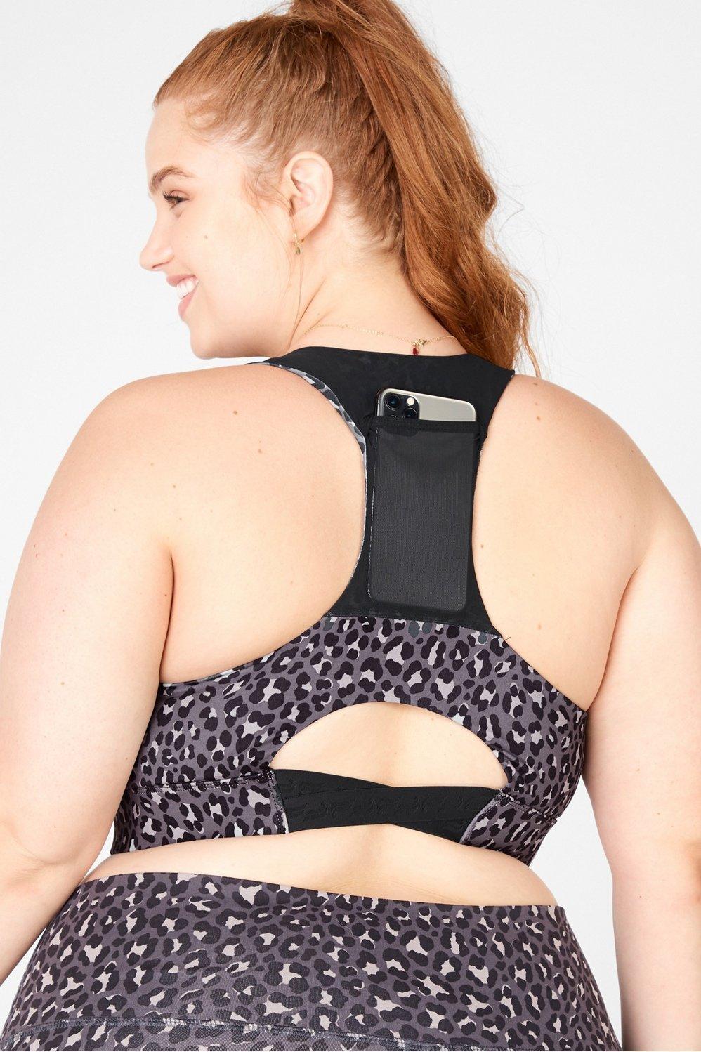 Fabletics On-The-Go Midi Medium Impact Sports Bra Womens Stealth/Black Shine plus Size 4X Product Image