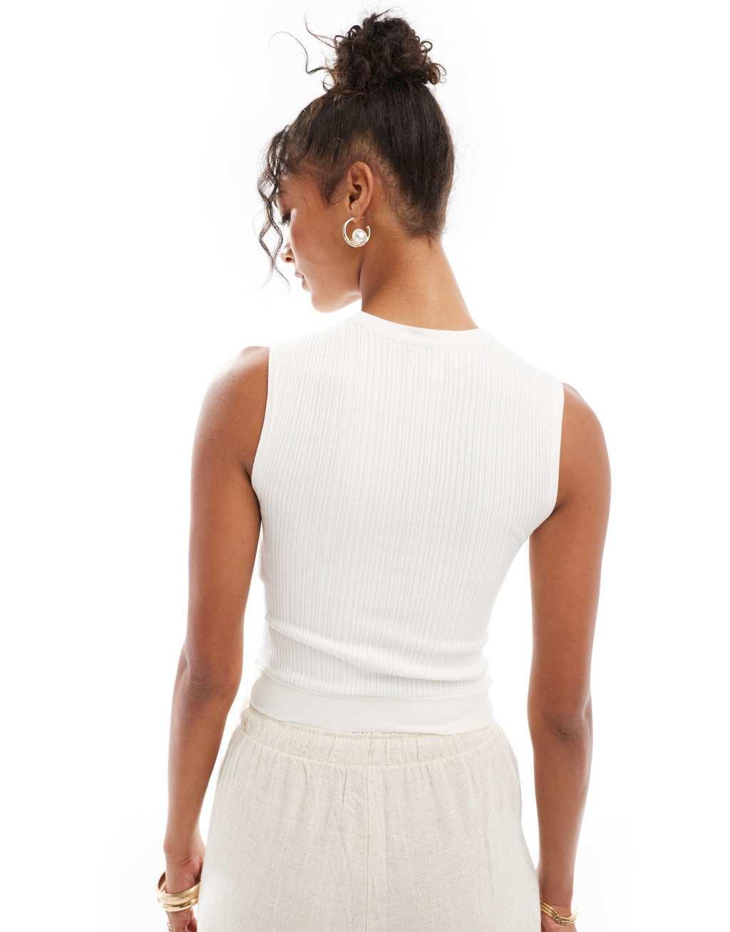 JDY ribbed tank top with open detail in stone Product Image