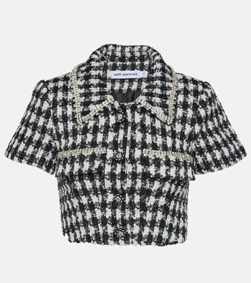 Crystal-embellished Tweed Cropped Shirt In Black Product Image