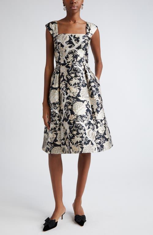 Carolina Herrera Floral Jacquard Fit & Flare Midi Dress Product Image