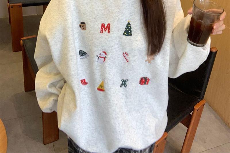 Crew Neck Christmas Print Oversized Sweatshirt Product Image