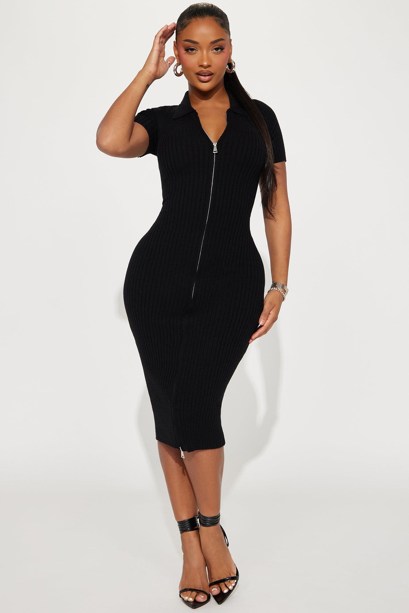 Eden Ribbed Midi Dress - Black Product Image