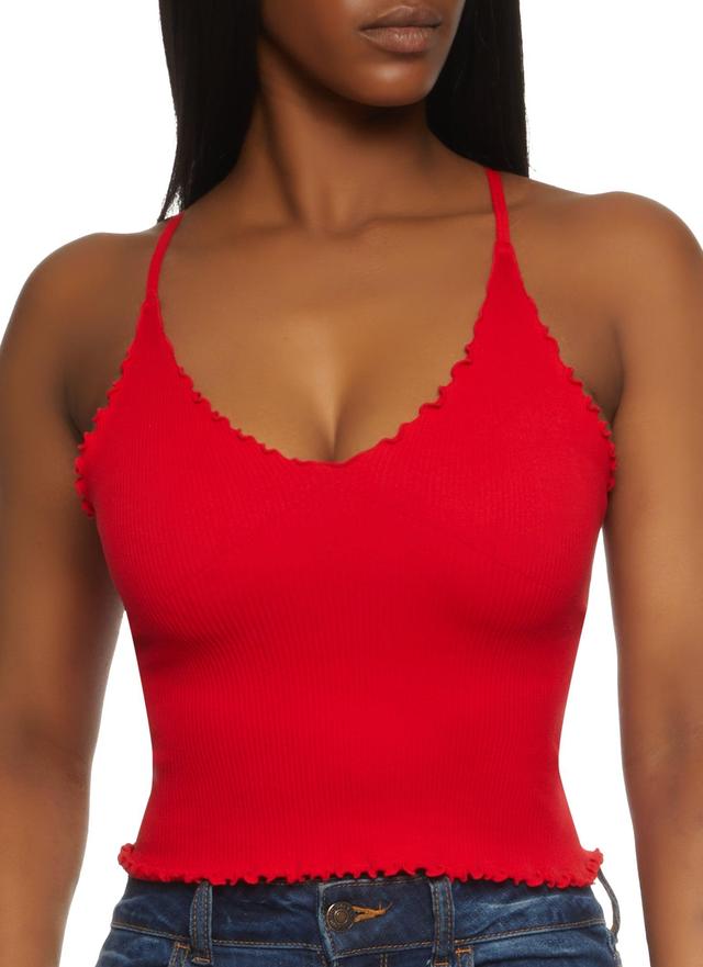 Womens Ribbed Knit Lettuce Edge V Neck Seamless Cami Product Image