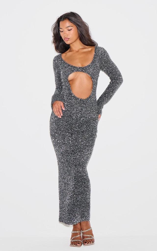 Charcoal Contrast Tinsel Knit Cut Out Detail Maxi Dress Product Image