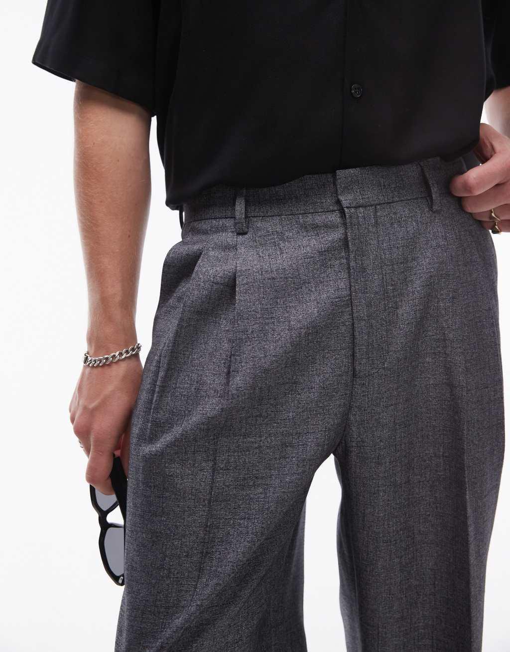 Topman wide leg cross hatch suit pants in gray Product Image