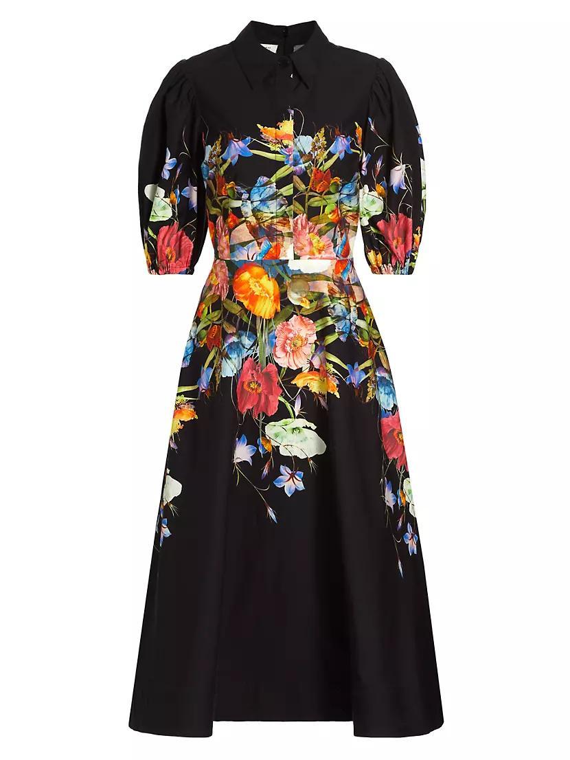 Floral Cotton Puff-Sleeve Midi-Dress Product Image