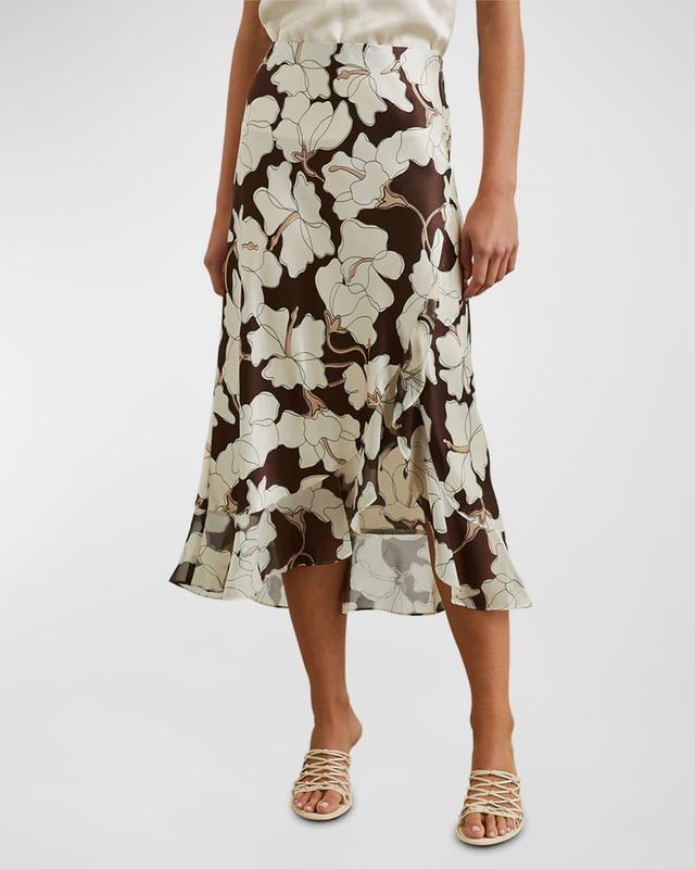 Floral Adia Satin Midi Skirt  Product Image