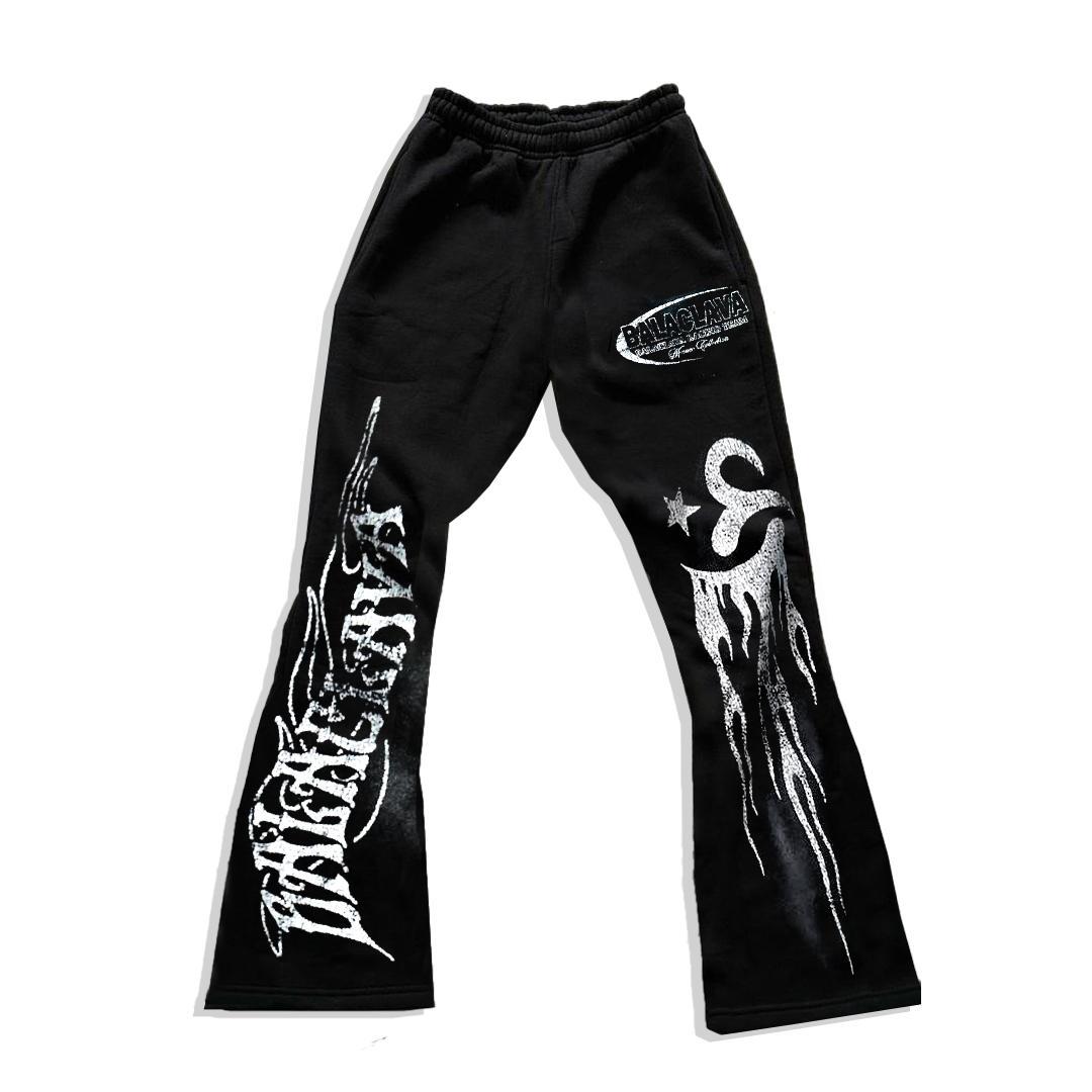 Retro Balaclavacircle Streetwear Flame Flared Trousers Product Image