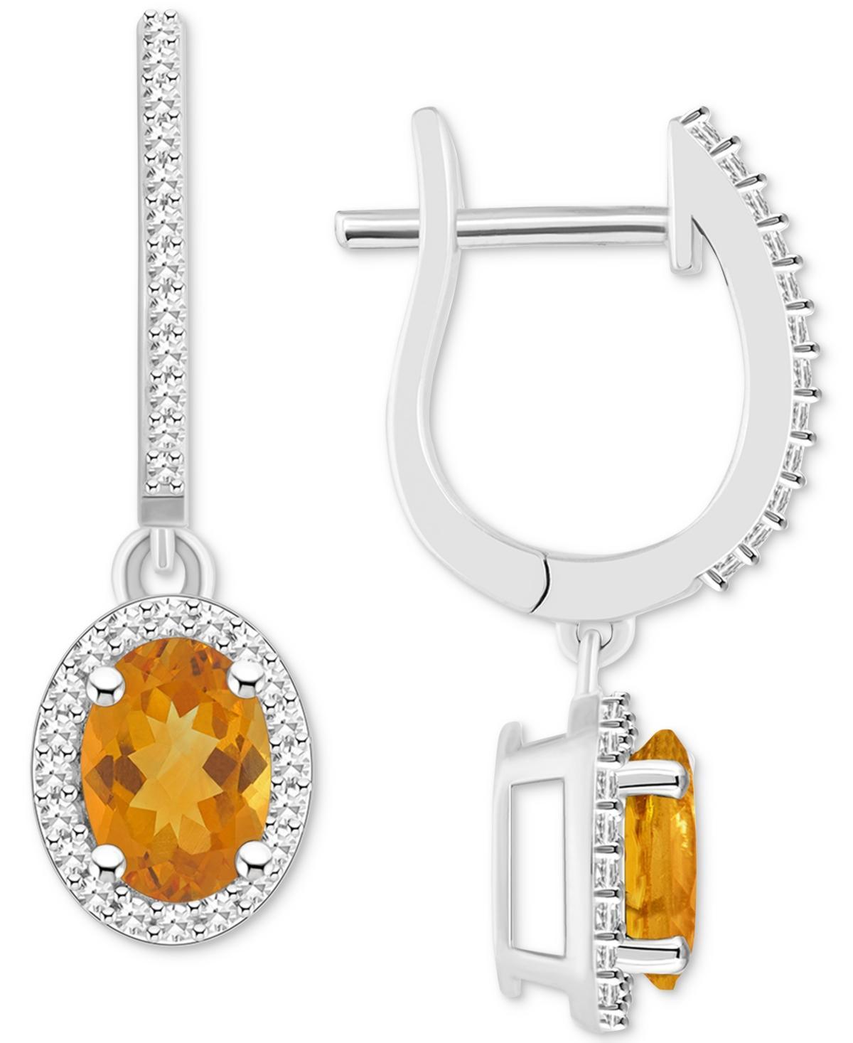 Celebration Gems Sterling Silver Oval-Cut Citrine & 1/3 Carat T.W. Diamond Hoop Drop Earrings, Womens Product Image