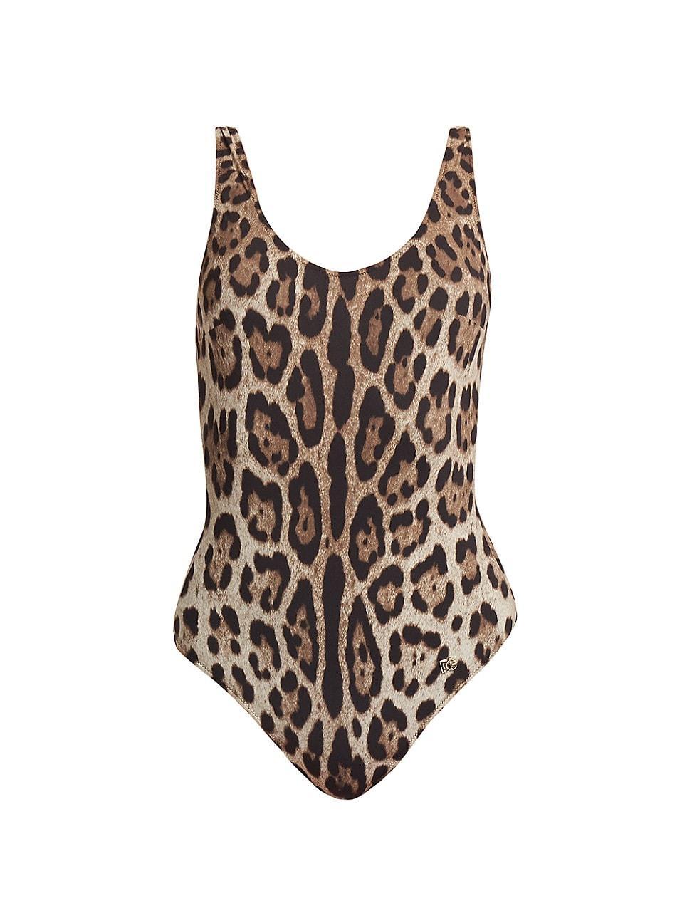 Womens Leopard Sleeveless One-Piece Swimsuit Product Image