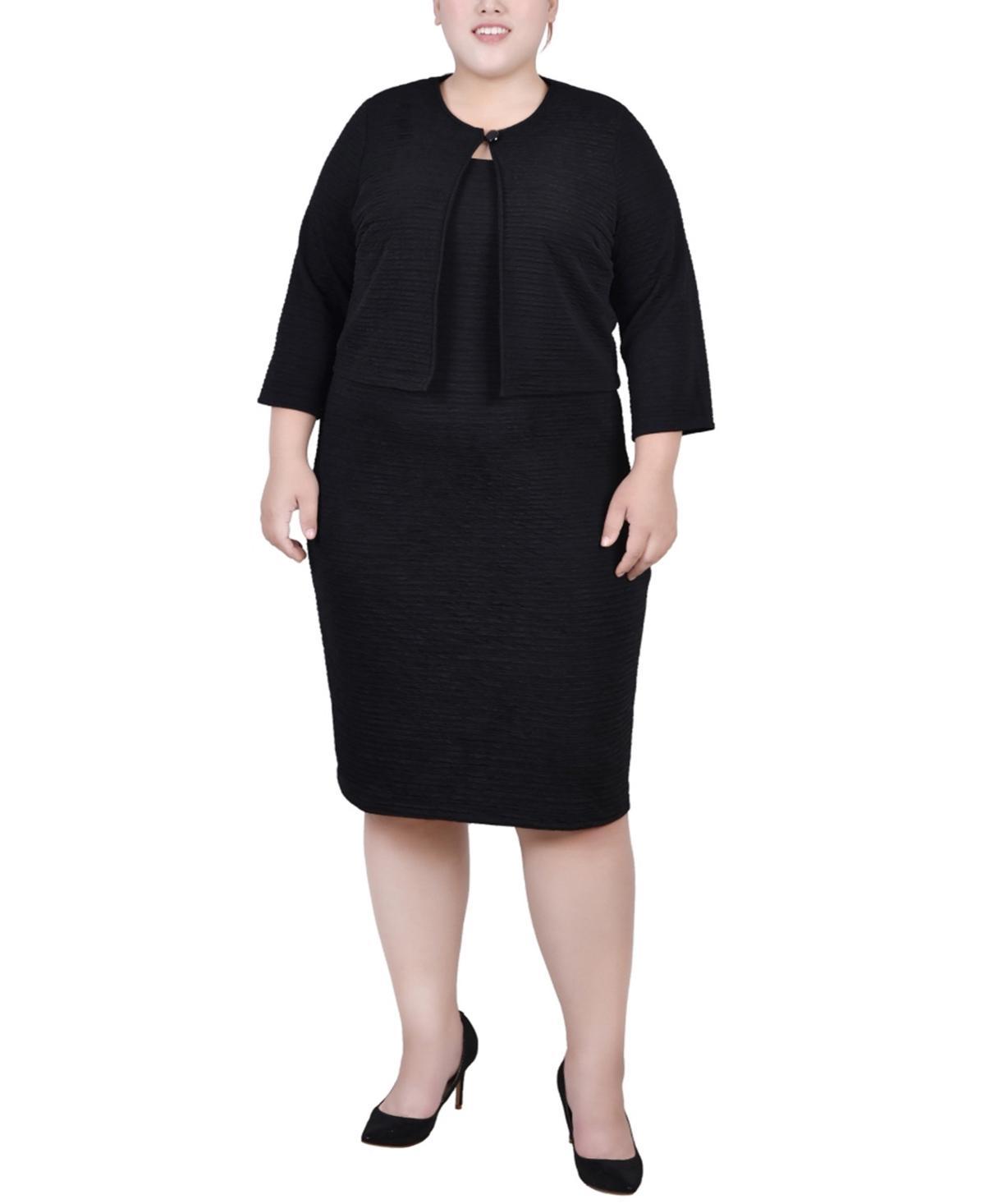 Ny Collection Plus Size Textured 3/4 Sleeve Two Piece Dress Set Product Image