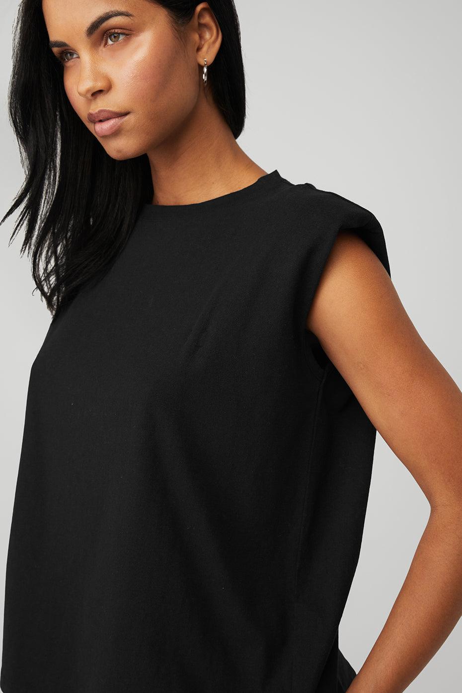 Headliner Shoulder Pad Sleeveless Tee - Black Female Product Image